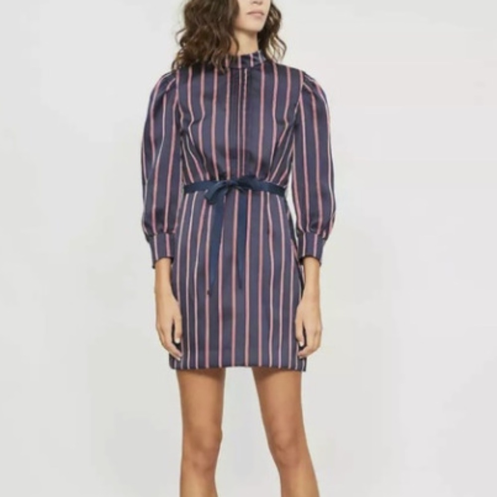 SANDRO Respect Striped Satin Twill Dress Size 38